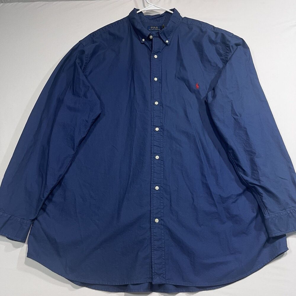 Polo Ralph Lauren Shirt Men's Size 3XLT Blue Cotton Button Down Red Pony Long Sl